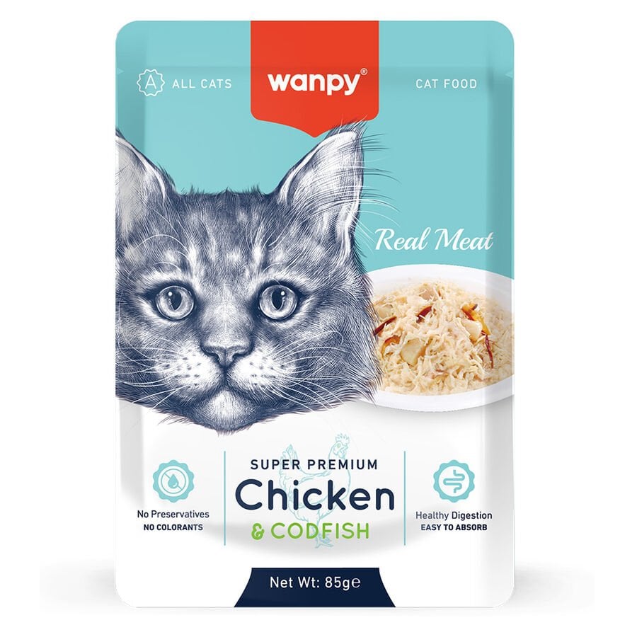 Wanpy 85 gr Pouch Tavuklu & Morina Balıklı Yaş Kedi Maması